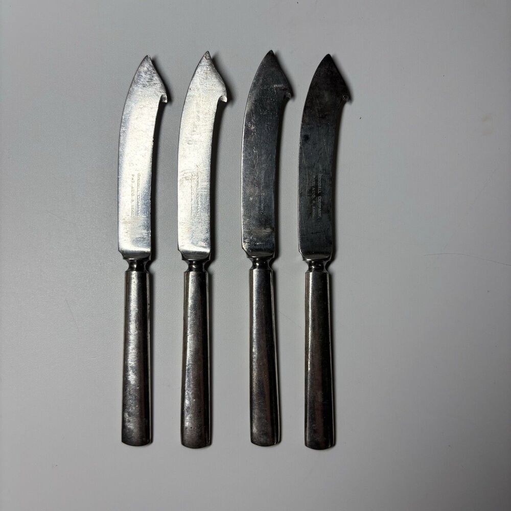 Antique Goodell Co (4) Sterling Silver Hook Citrus Butter Cheese Knives